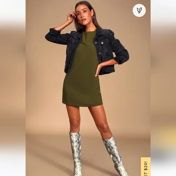 Lulu's Army Green Chiffon Dress with Gold Zipper S - Picture 2 of 6